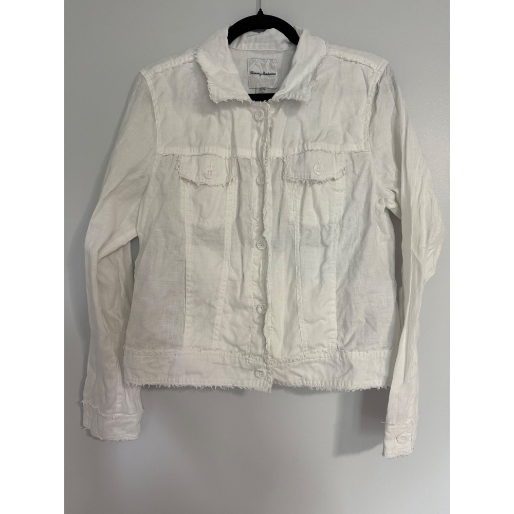 Tommy Bahama Two Palms Raw Edge White 100% Linen Jacket Womens Medium